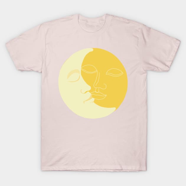 Vintage solar eclipse sun and moon faces T-Shirt by NOSSIKKO